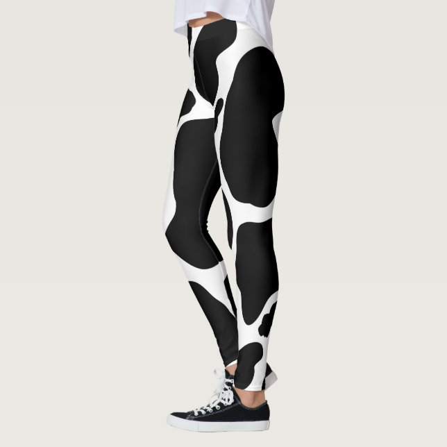 Simple Black white Cow Spots Animal Leggings (Left)