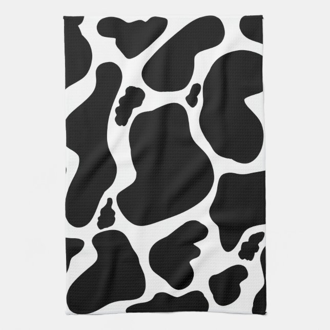 Simple Black white Cow Spots Animal Tea Towel (Vertical)