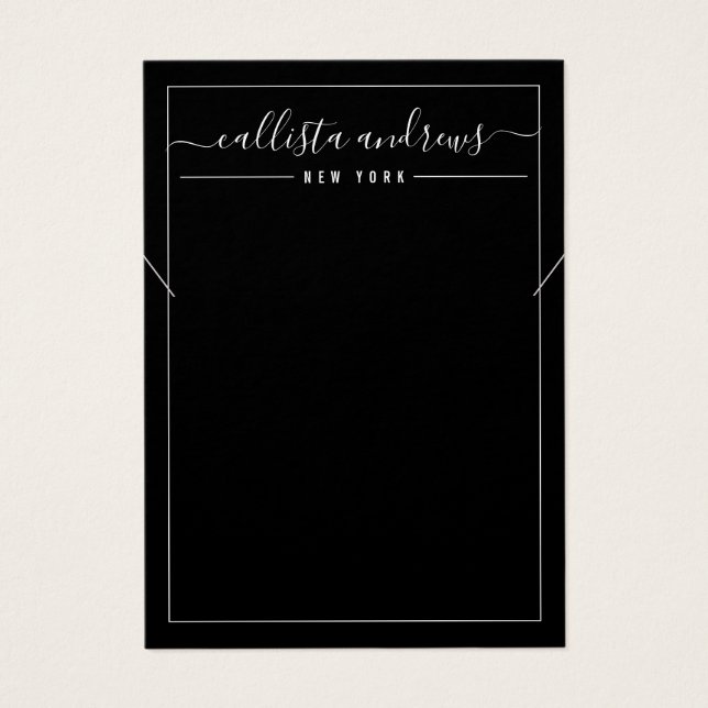 Simple Black White Cursive Necklace Display Card (Front)