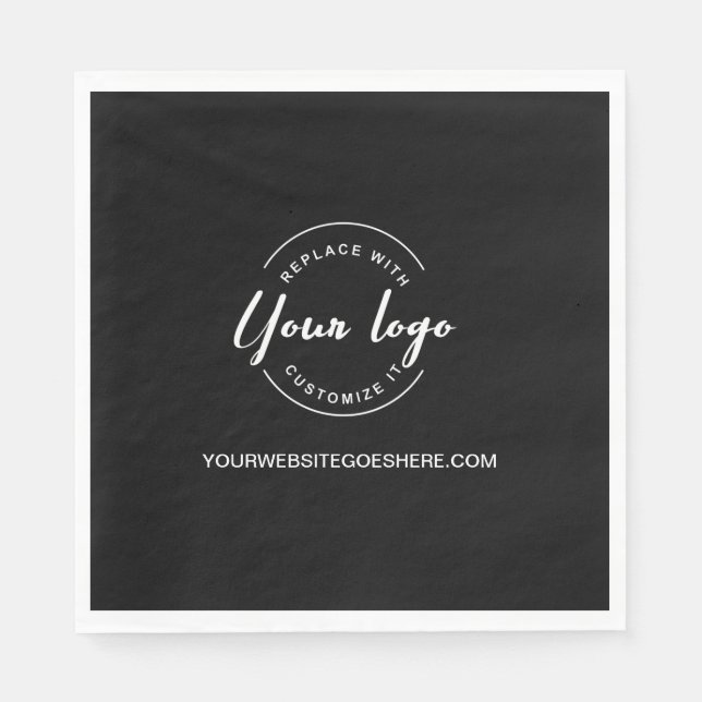 Simple Black White Custom Business logo website Napkin (Front)