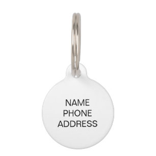 Simple black white custom Name Info two sided dog Pet Tag