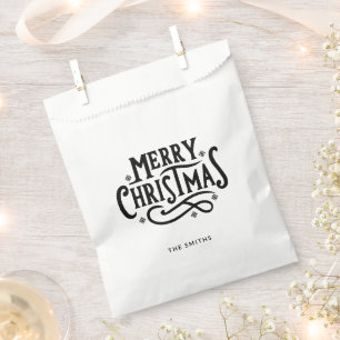 Simple Black & White Custom Name Merry Christmas Favour Bags