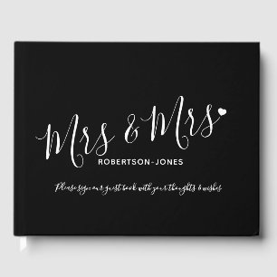 Simple black white customised mrs and mrs wedding guest book