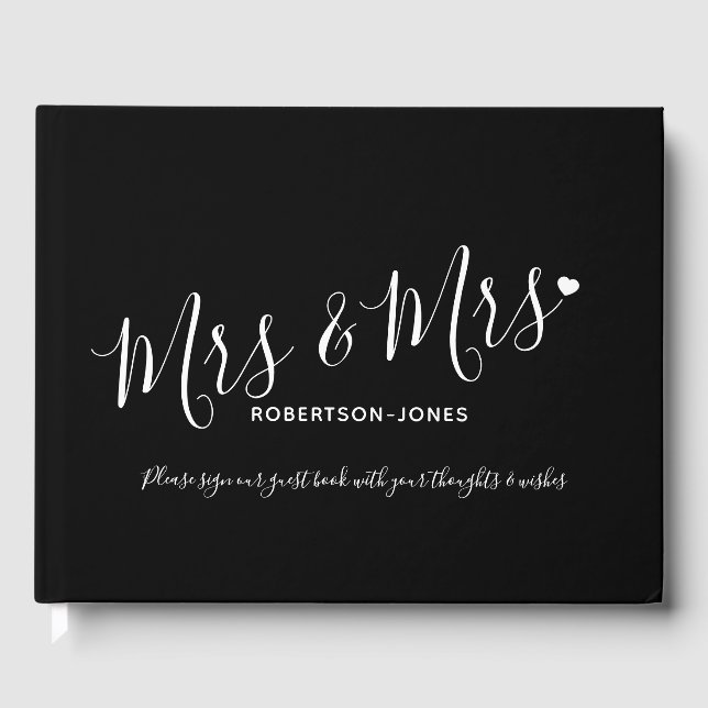 Simple black white customised mrs and mrs wedding guest book (Front)