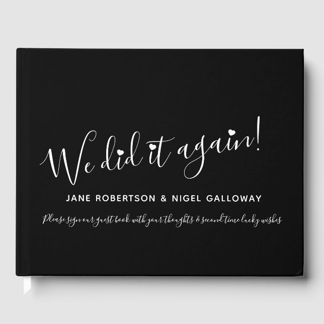 Simple black white customised remarried wedding guest book (Front)