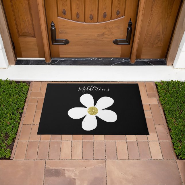 Simple Black White Daisy Gold Family Personal Doormat (Outdoor)