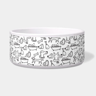 Simple black & white dog pattern large pet bowl