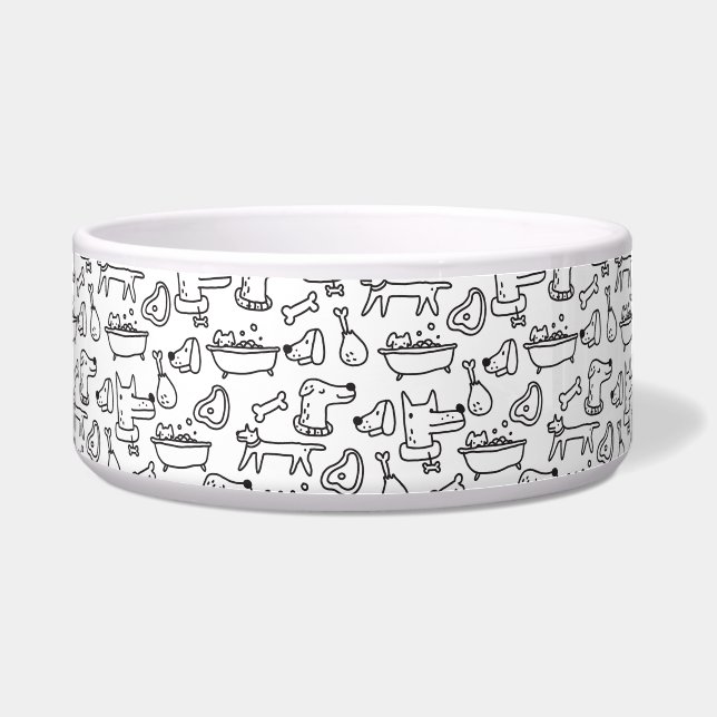 Simple black & white dog pattern large pet bowl (Front)