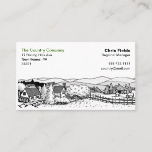 Simple Black & White Drawing - Country Scene Business Card