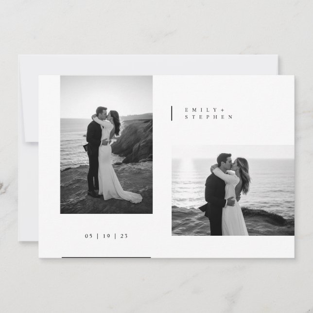 Simple Black & White Elegant Minimal Wedding Photo Invitation (Front)