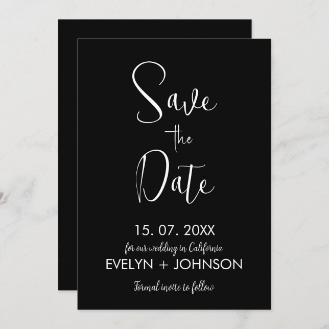 Simple Black & White Elegant Minimalist Save The Date (Front/Back)
