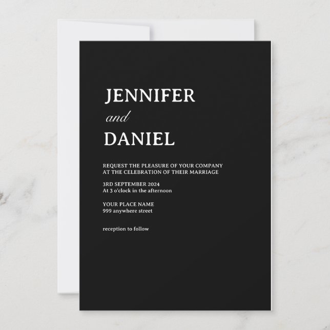 Simple Black & White Elegant Minimalist Wedding  Invitation (Front)
