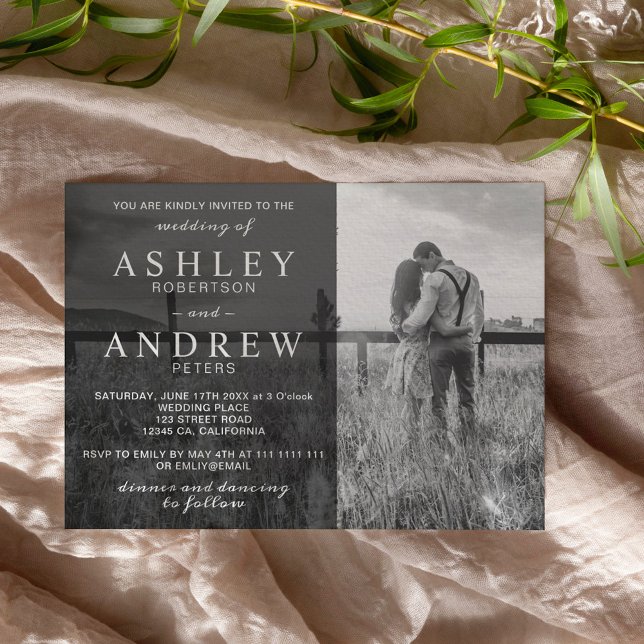 Simple black white elegant modern photo wedding invitation (Creator Uploaded)
