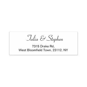 Simple black white elegant script return wedding self-inking stamp
