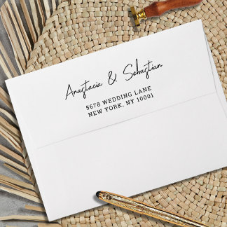 Simple Black & White Elegant Script Wedding Envelope