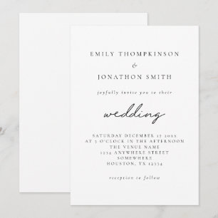 Simple Black White Elegant Script Wedding Invitation