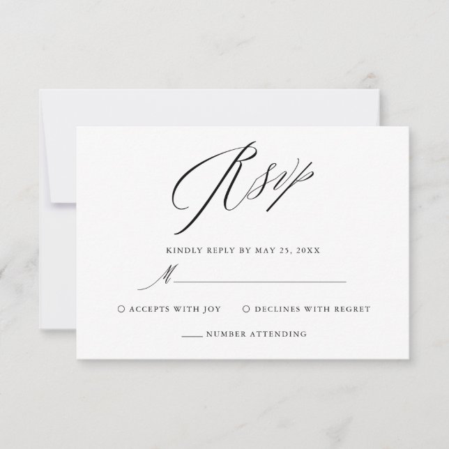 Simple Black White Elegant Script Wedding RSVP Card (Front)