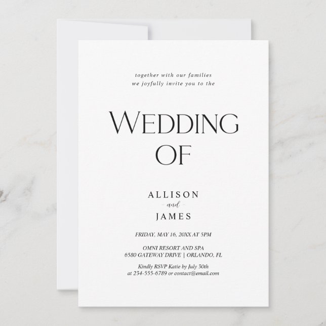 Simple Black & White Elegant & Timeless  Invitation (Front)