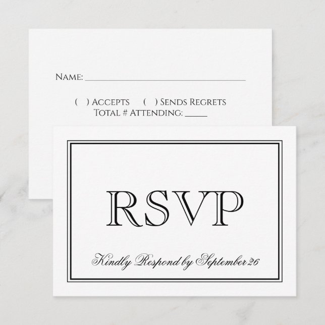 Simple Black & White Elegant Wedding RSVP Card (Front/Back)