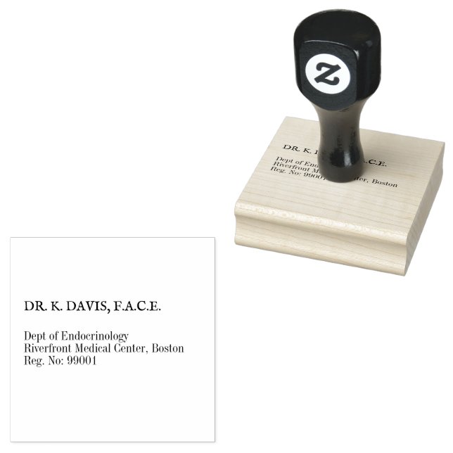 Simple Black &White Endocrinologist Doctor Address Rubber Stamp (Stamped)