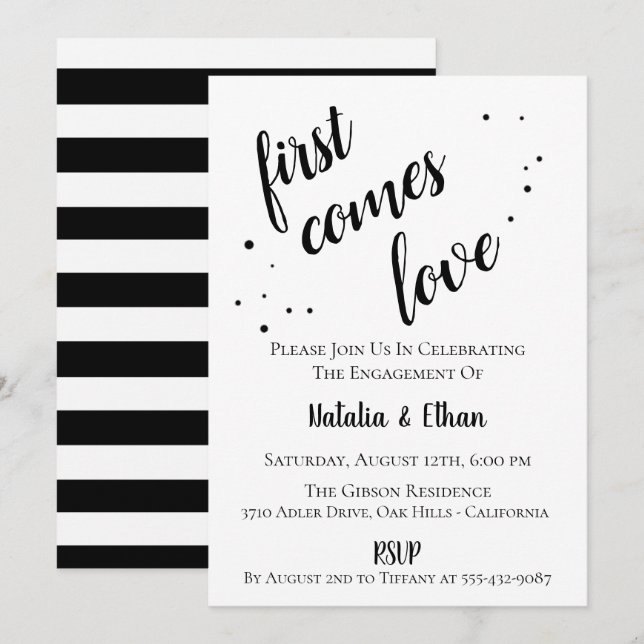 Simple Black White Engagement Party Invitation (Front/Back)