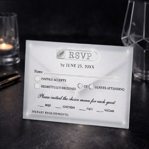 Simple Black White Faux Acrylic Luxury Wedding RSVP Card