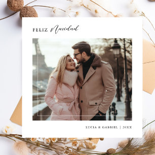 Simple Black & White Feliz Navidad Christmas Photo Holiday Card