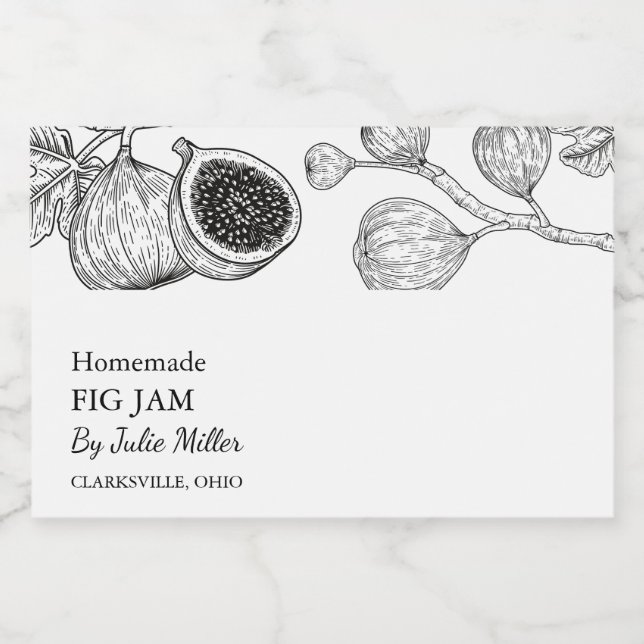 Simple Black & White Fig Jam Label (Single Label)