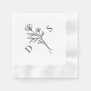 Simple Black & White Floral Monogram Wedding  Napkin