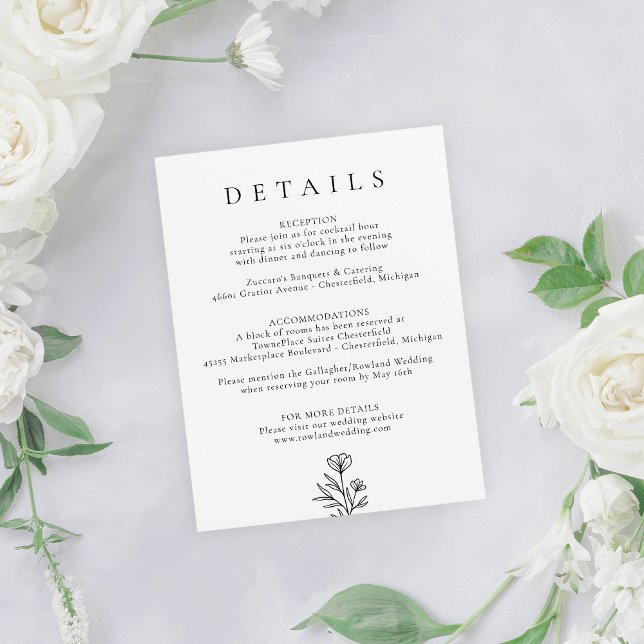 Simple Black & White Floral Wedding Details Enclosure Card (Creator Uploaded)