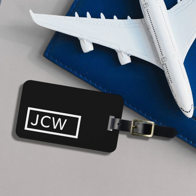 Simple Black White Frame Bold Monogram Luggage Tag (Creator Uploaded)
