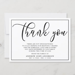 Simple Black & White Funeral Thank You Card