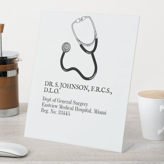 Simple Black & White General Surgen Doctor Address Pedestal Sign (In SItu)