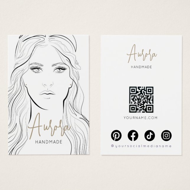 Simple Black White Girl Drawing Jewelry Display (Front & Back)