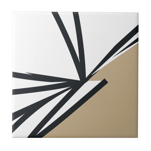 Simple Black White Gold Abstract Tile (Front)