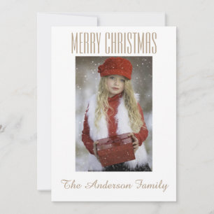 Simple Black White Gold Photo Christmas Holiday Card