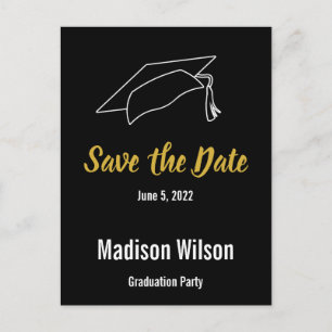 Simple Black White Gold Save the Date Graduation Announcement Postcard