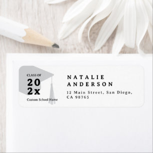 Simple Black & White Graduation Hat Return Address