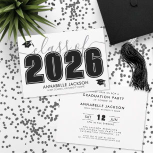 Simple Black White Graduation Party Invitation