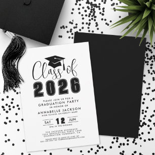 Simple Black White Graduation Party Invitation
