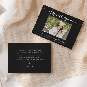 Simple Black & White Graduation Photo Thank You Card