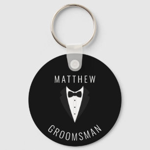 Simple Black White Groomsman Personalised Wedding Key Ring