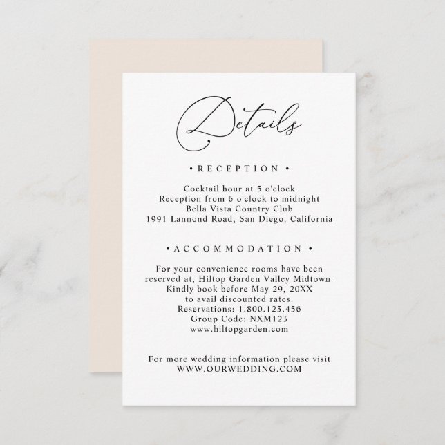 Simple Black & White Guest Info Wedding Details Enclosure Card (Front/Back)