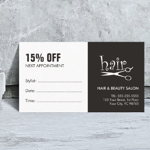 Simple Black White Hair Appointment Coupon Card