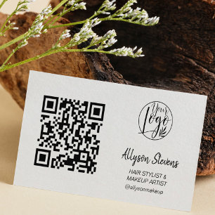 Simple black white hair makeup photo qr code logo business card