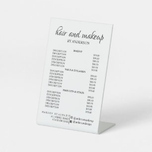 Simple black & white hair makeup salon price  pedestal sign