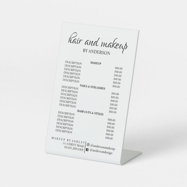 Simple black & white hair makeup salon price  pedestal sign (Front)