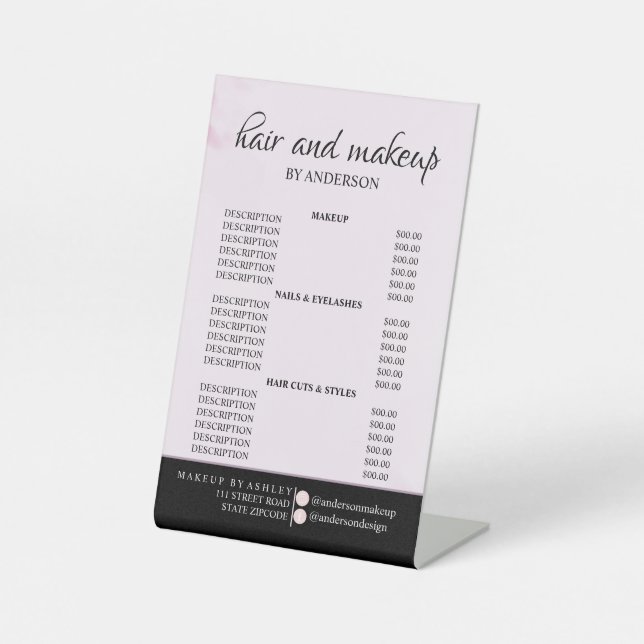 Simple black & white hair makeup salon price  pedestal sign (Front)
