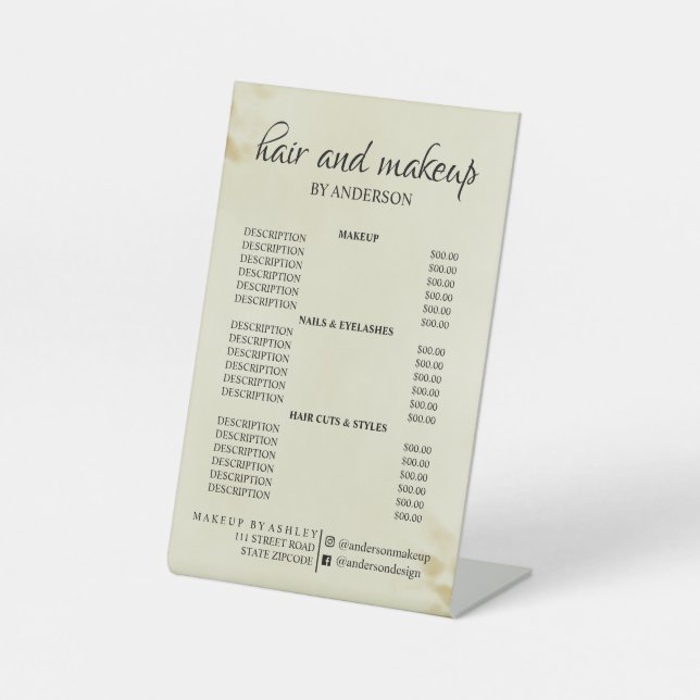 Simple black & white hair makeup salon price  pedestal sign (Front)