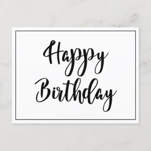 Simple Black White Happy Birthday  Postcard